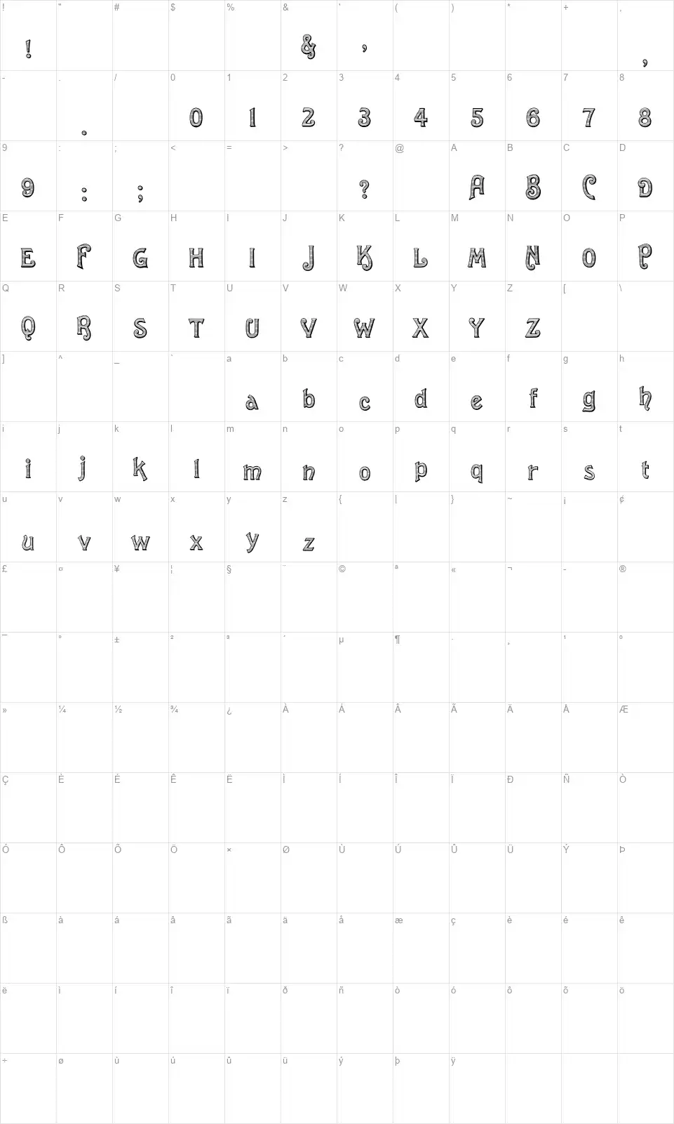 Halftone 1889font character map
