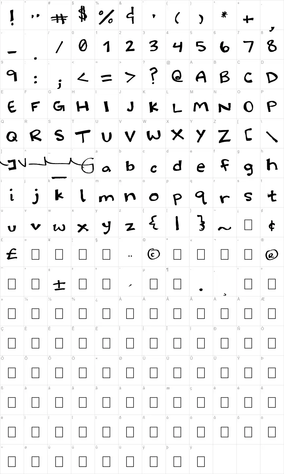 Halidoodlefont character map
