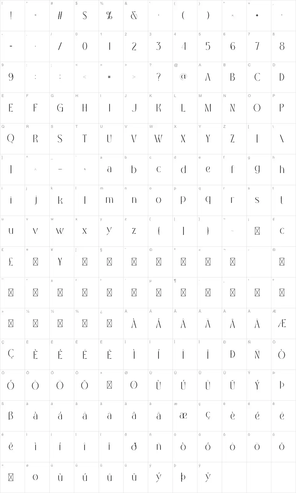 Hanamifont character map