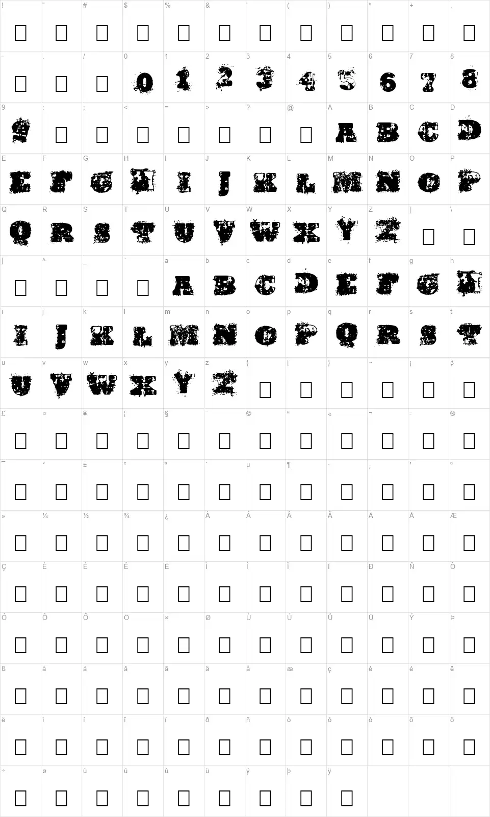 Hardwellfont character map