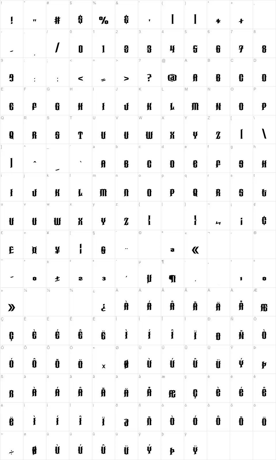 Haunted Woodsfont character map