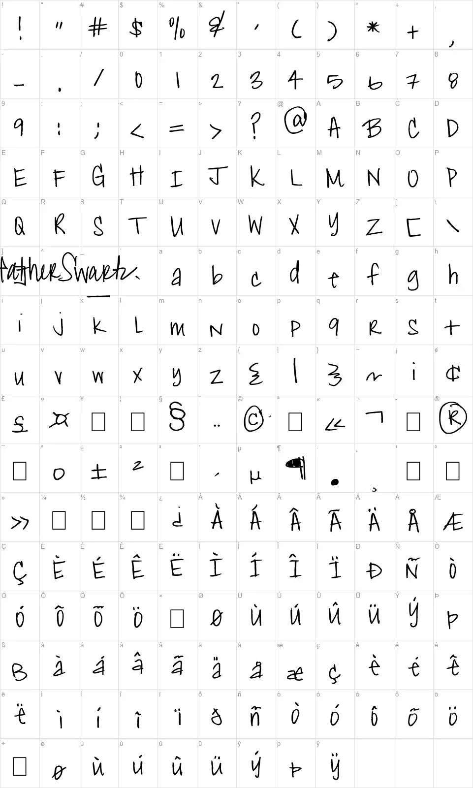 Heather Shibahnfont character map
