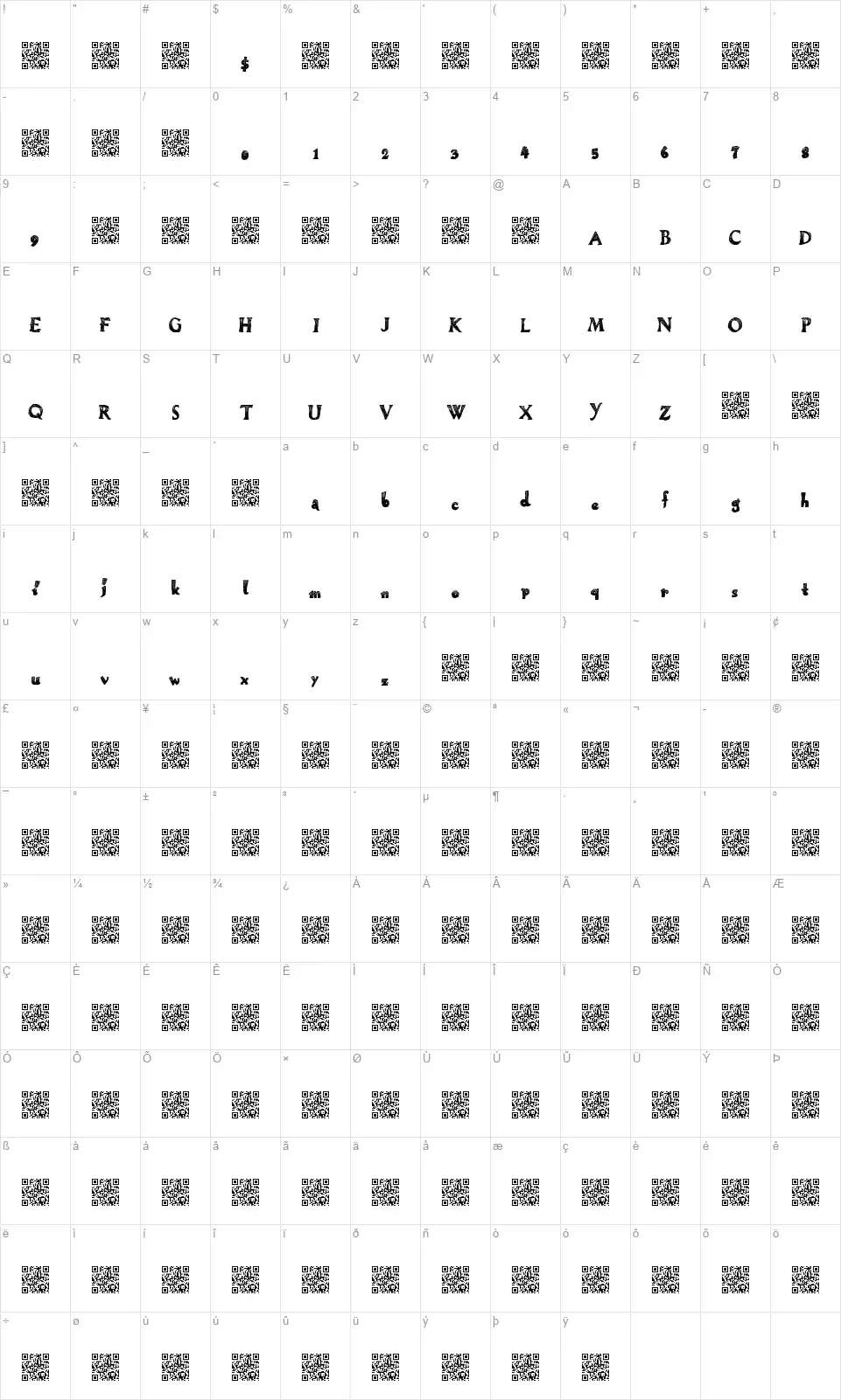 Heavenly Wingsfont character map