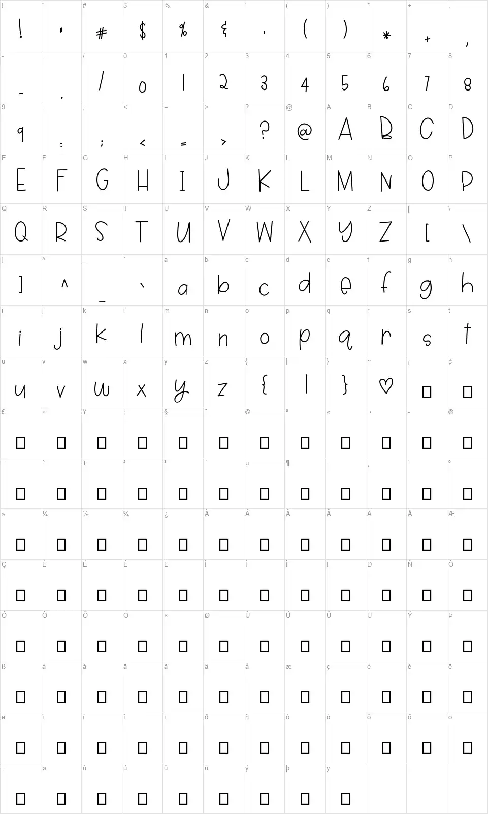 Hello Quincyfont character map
