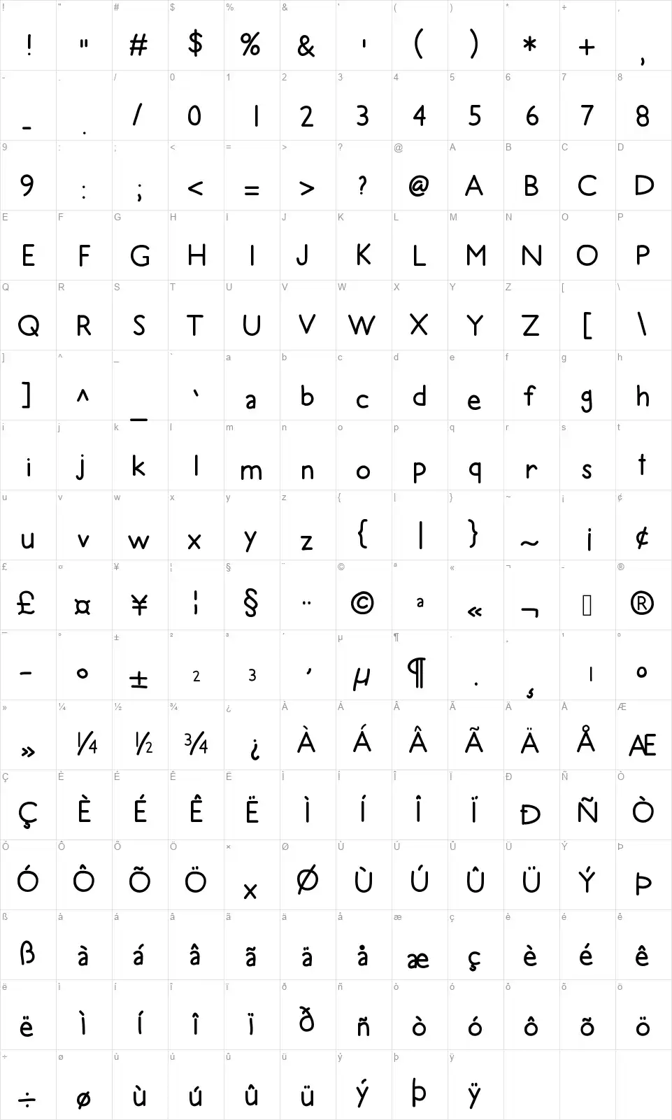 Hello Recessfont character map