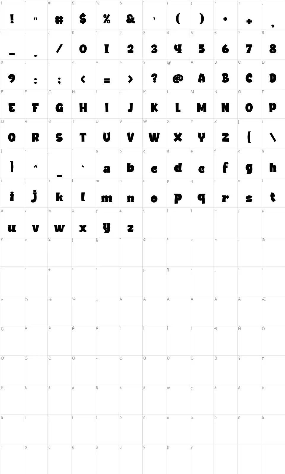 Helskyfont character map