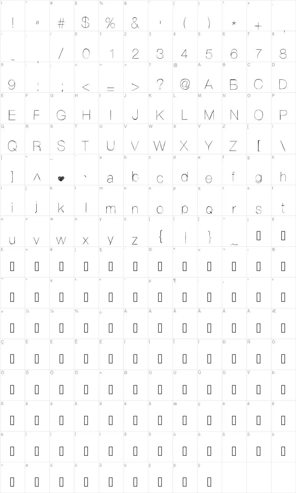 Helvetifrank Dingbatsfont character map