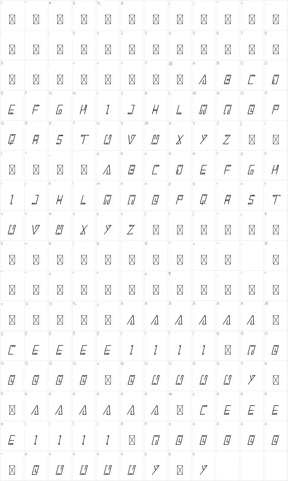 Heosfont character map