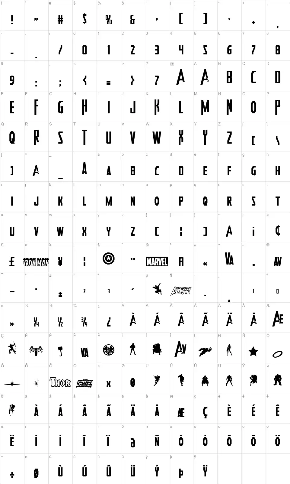 Heroes Assemblefont character map
