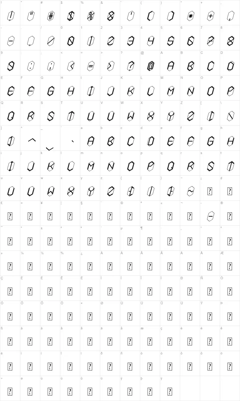 Hexcellentfont character map