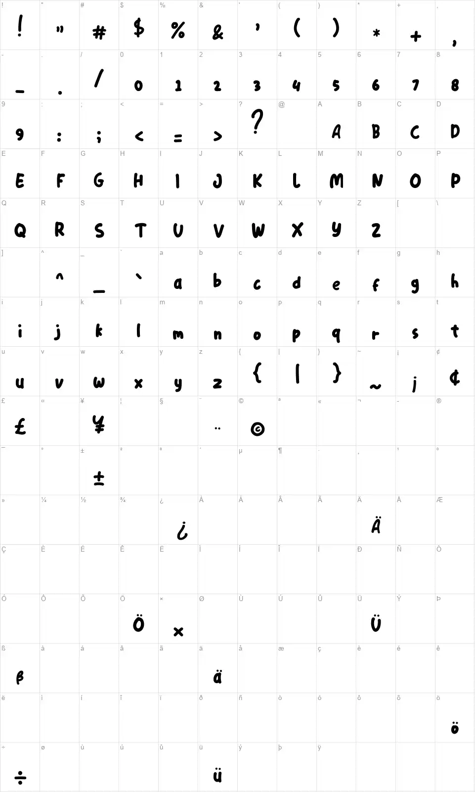 Hollidaysfont character map