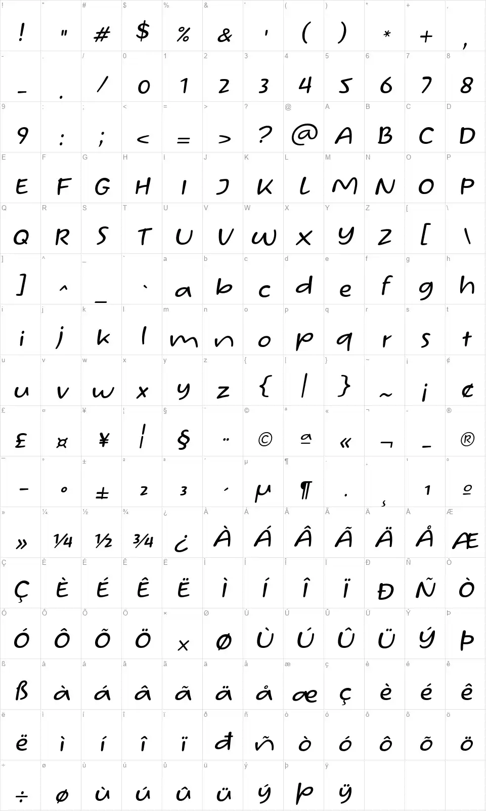 Homade McRackenfont character map