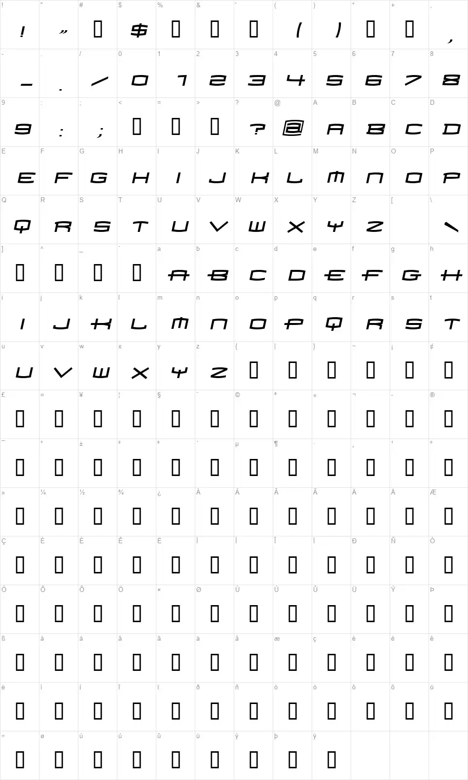 Homoarakhanfont character map