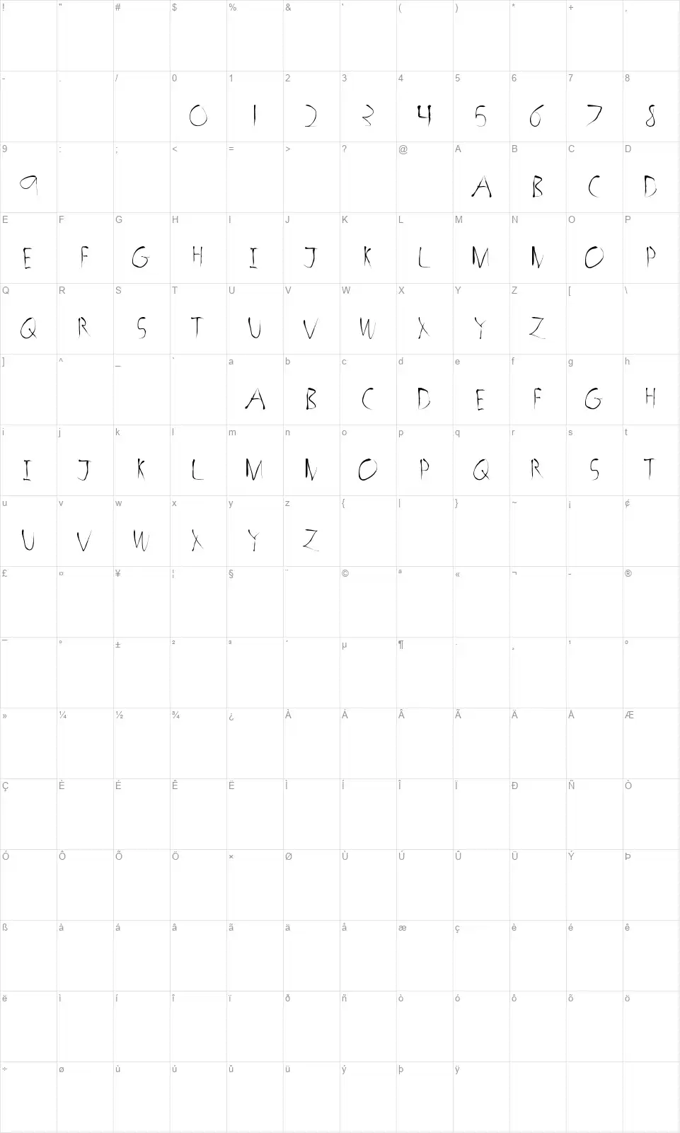 Horror Sketchfont character map