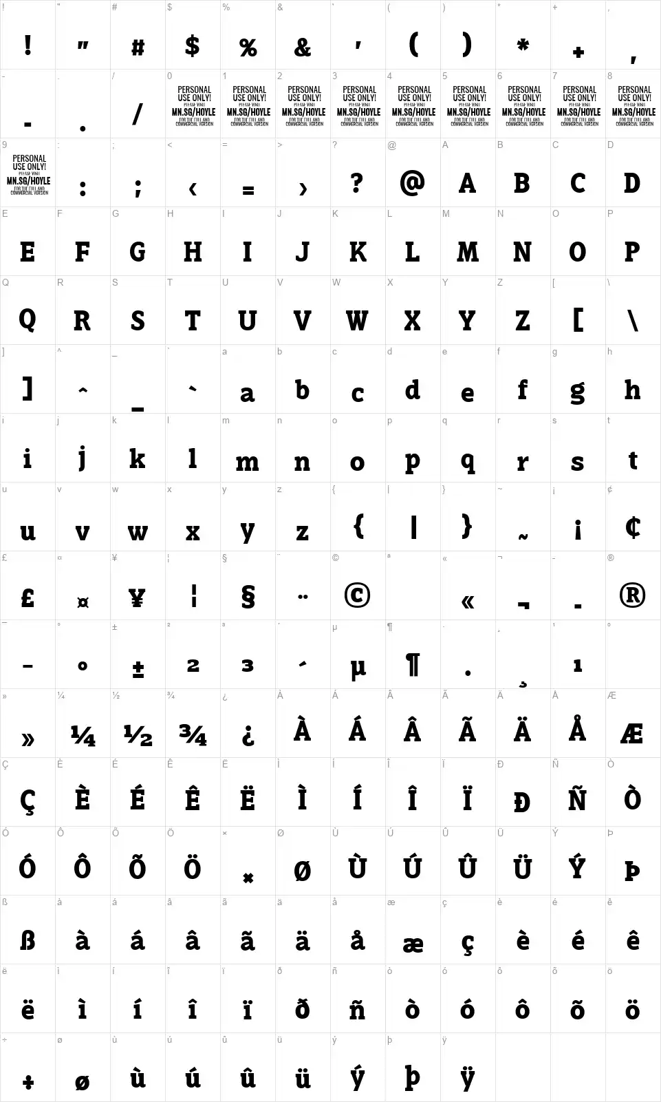 Hoylefont character map