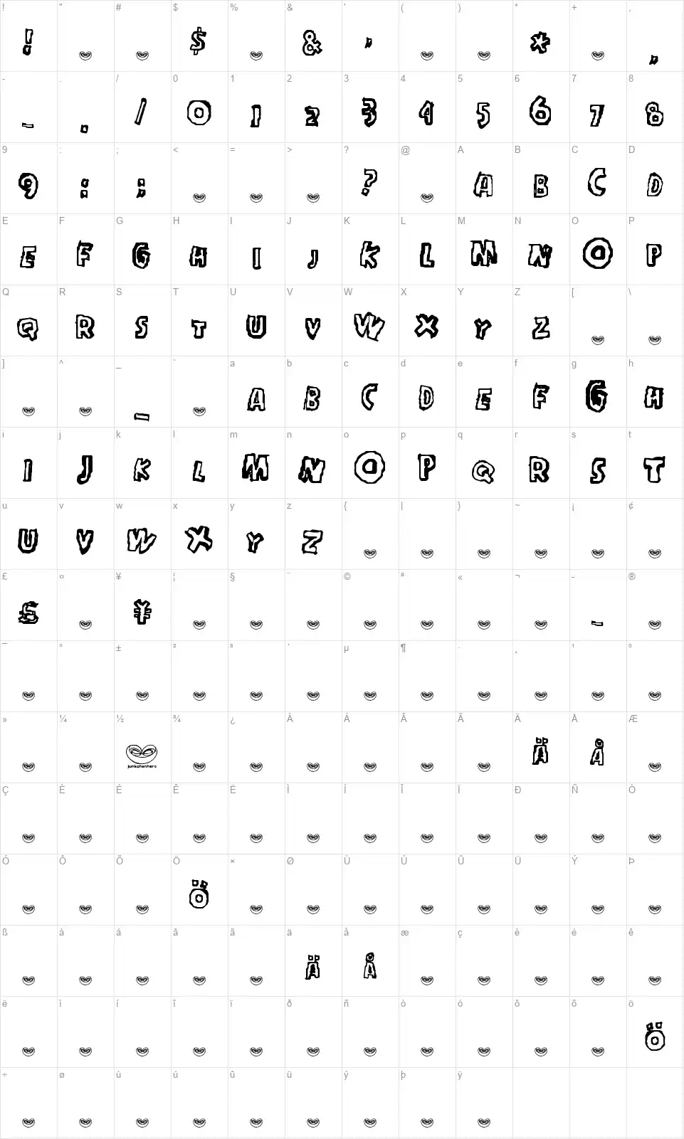 In my headfont character map