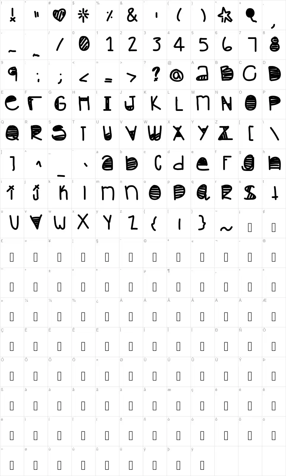 In The Mormingfont character map