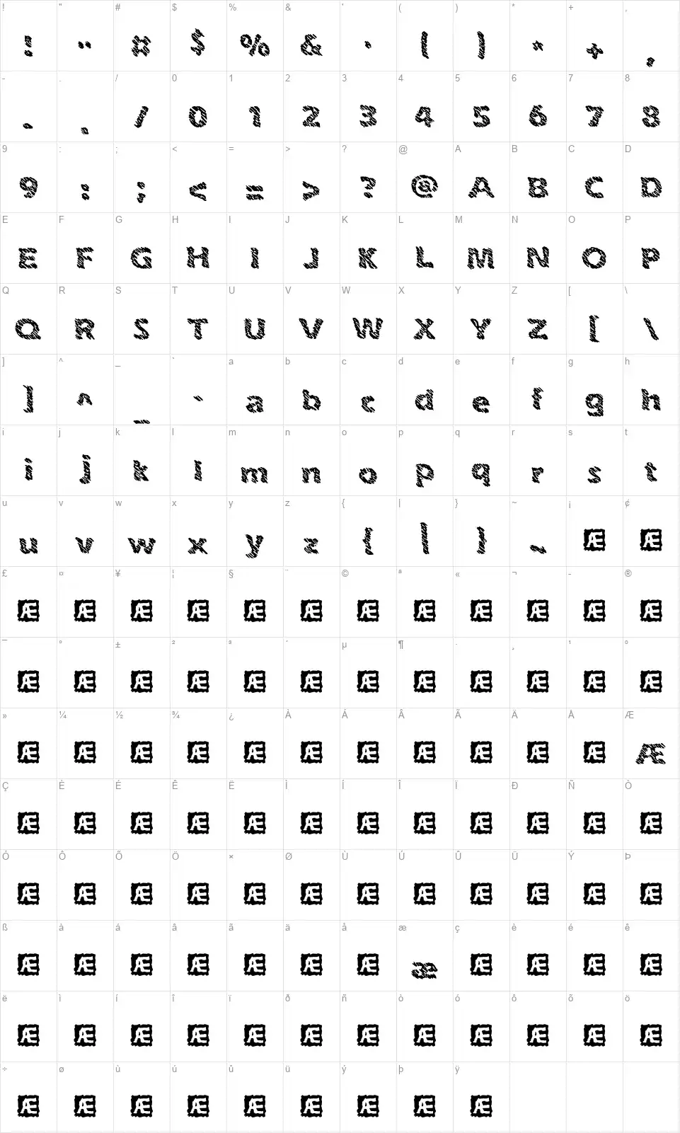 Ink Swipes BRKfont character map