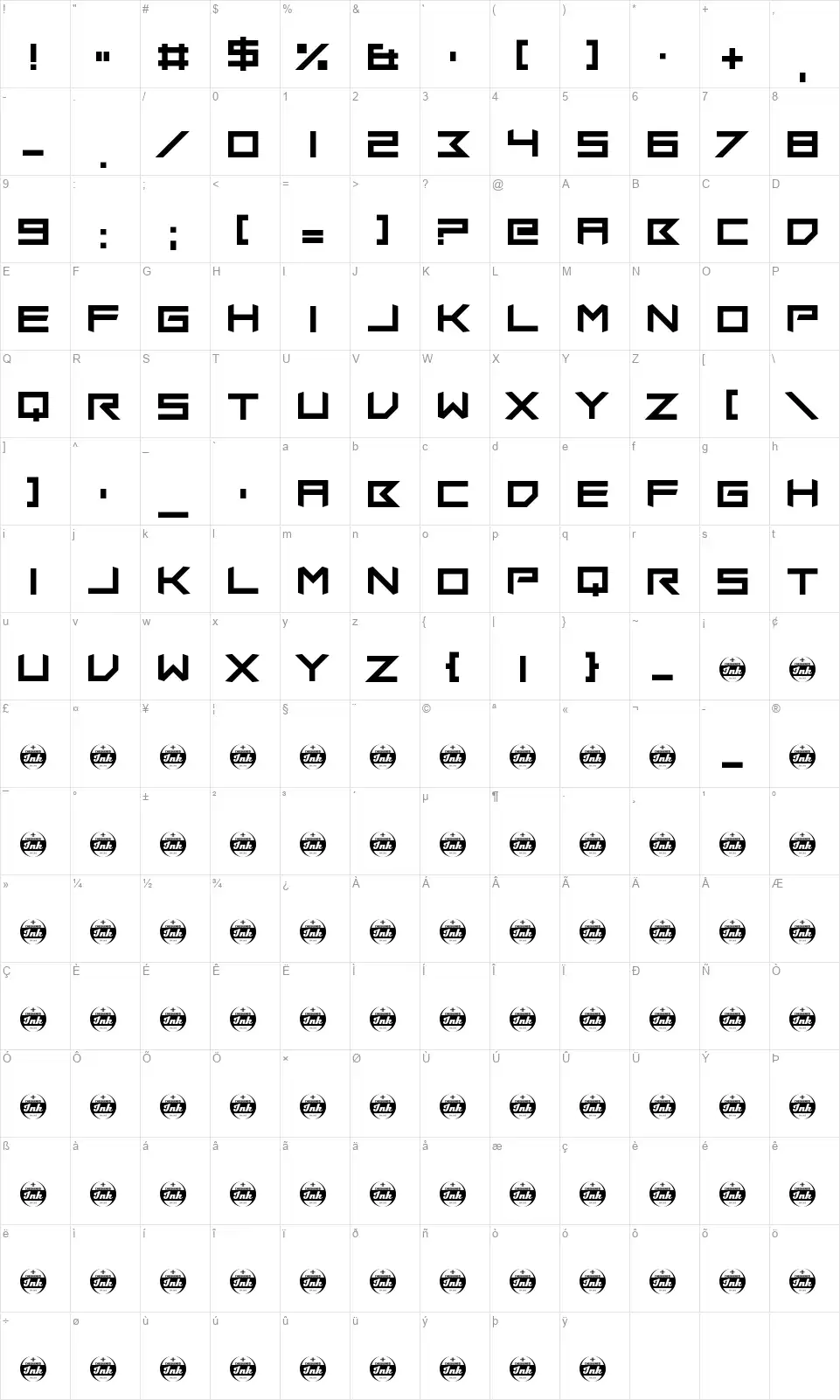 Insomniaxfont character map