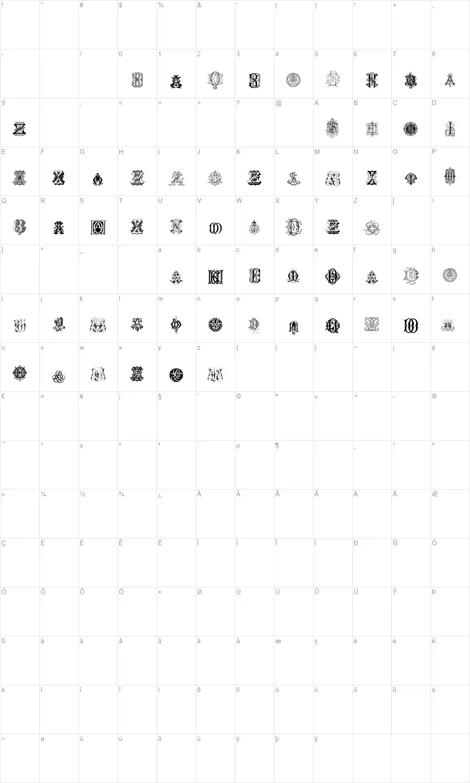 Intellecta Monograms Random Samples Eightfont character map