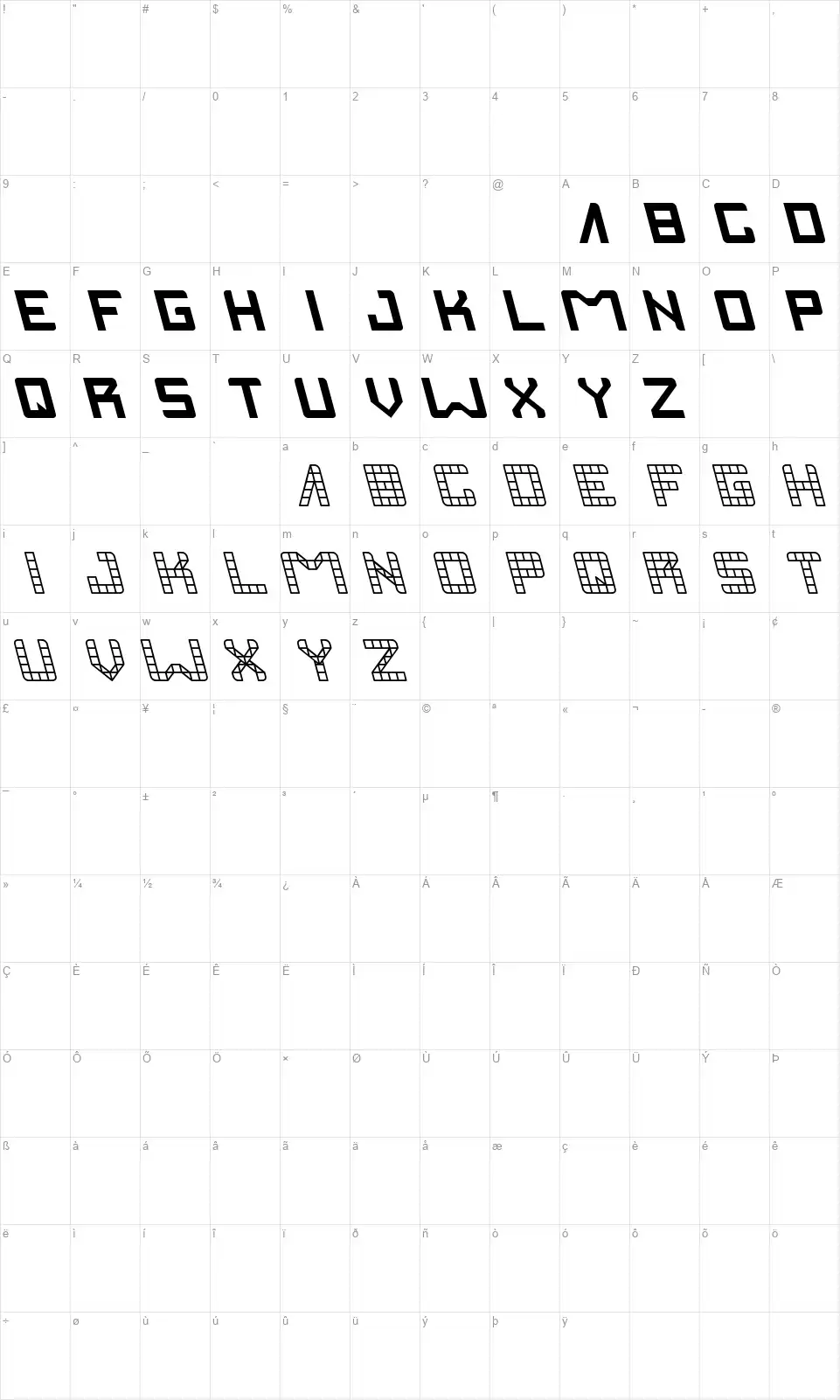 Invasionfont character map