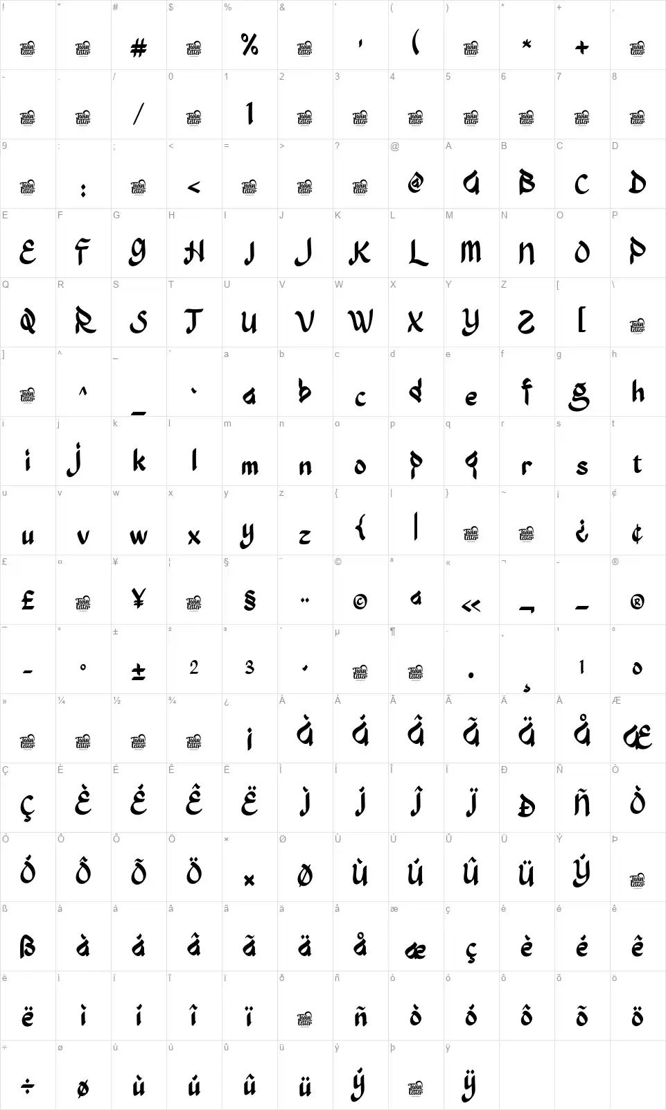 Jaiz Syoeb Mapa de caracteres Jaiz Syoebfont character map