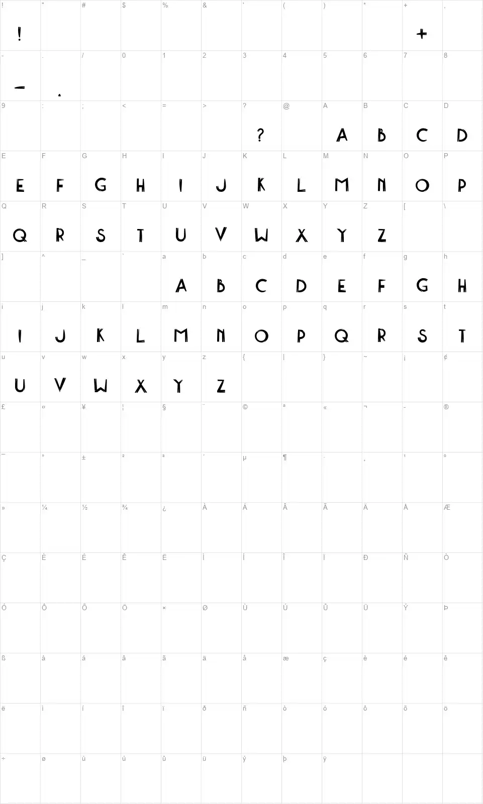 Jaoyfont character map