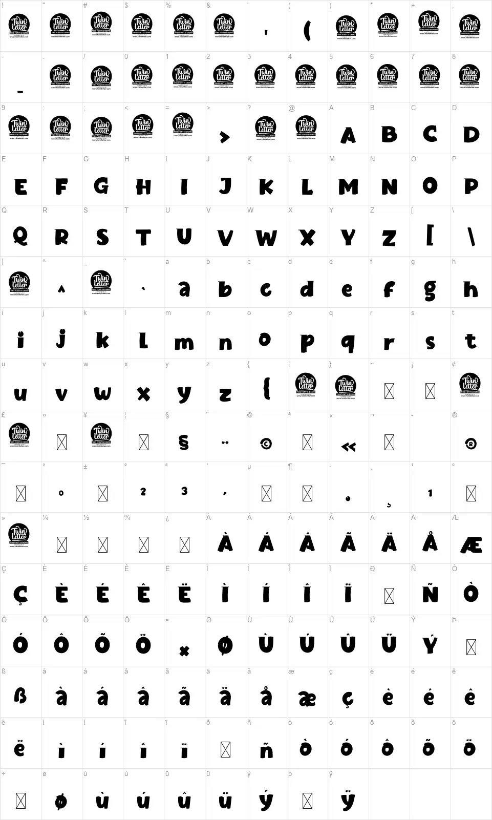 Jaxellfont character map