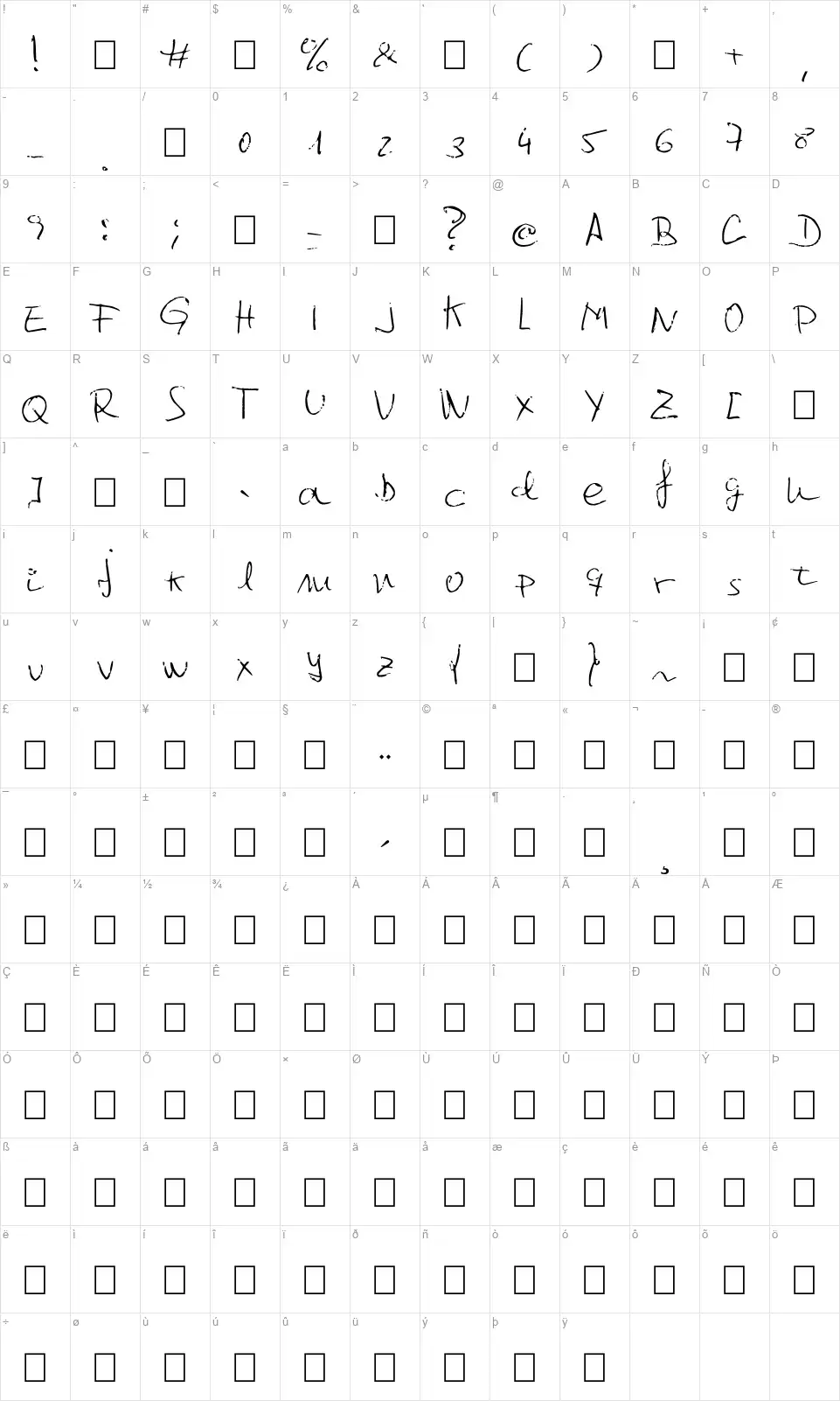 Jcgr61font character map