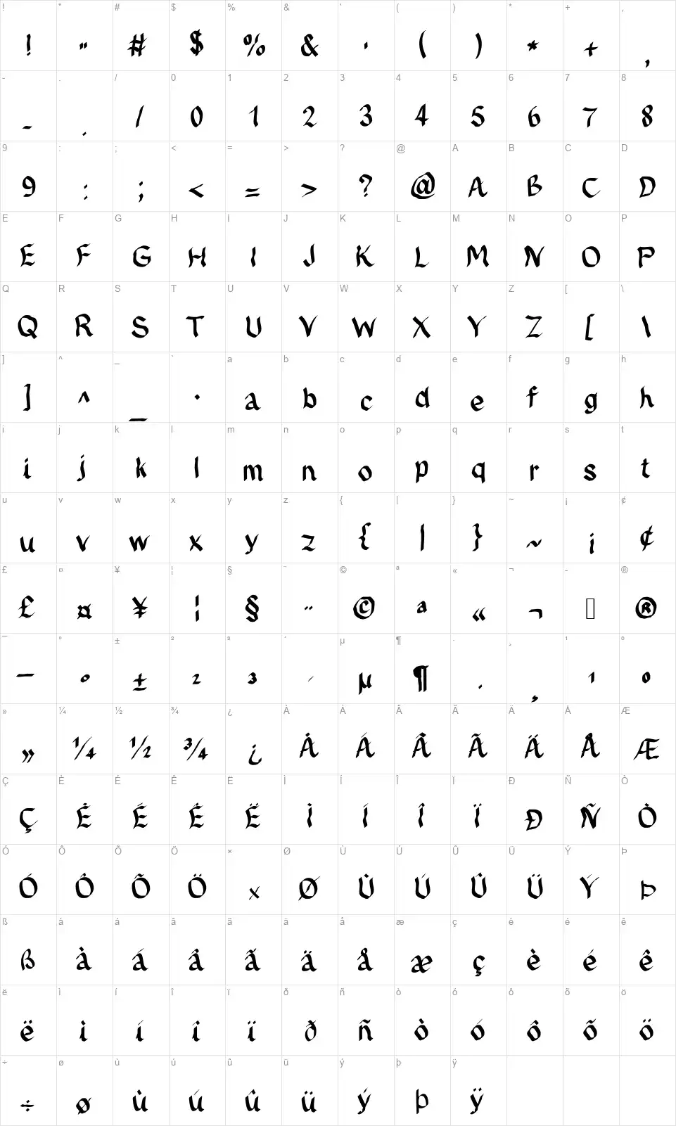 JD Fynxfont character map