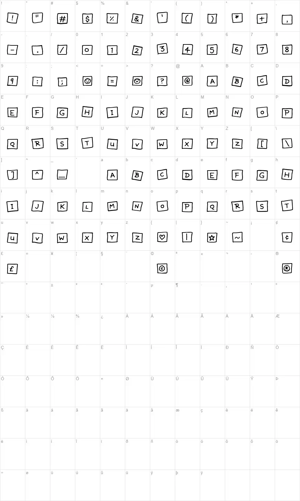 Jdid Mapa de caracteres Jdidfont character map