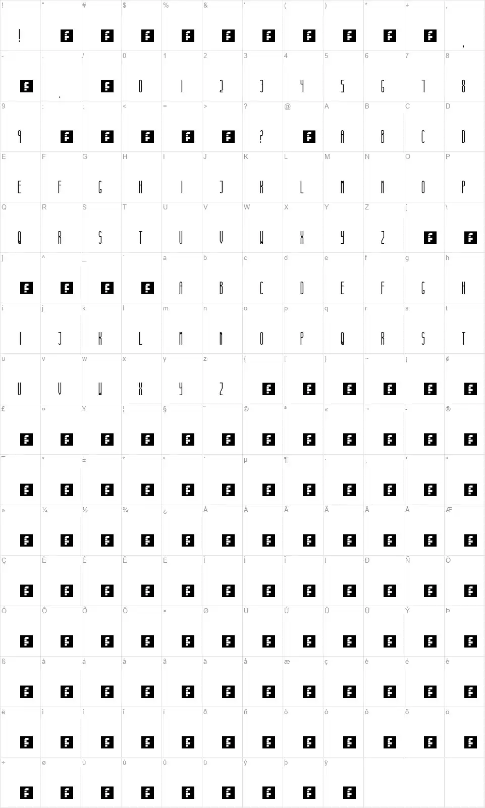 Jerome Newtonfont character map