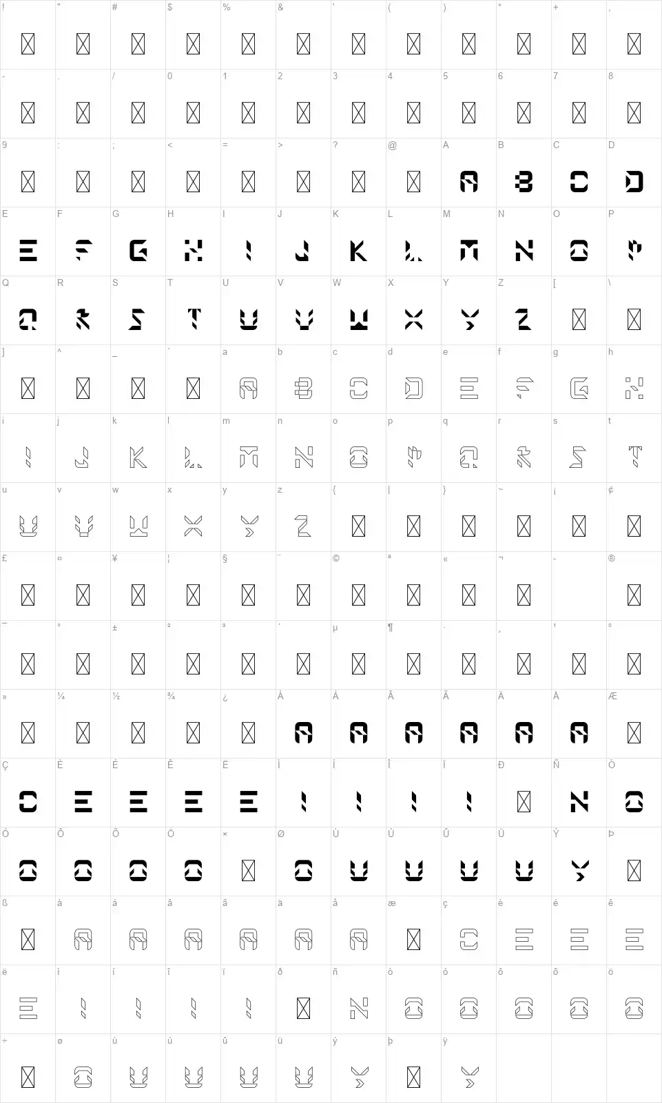 Jig Sawfont character map