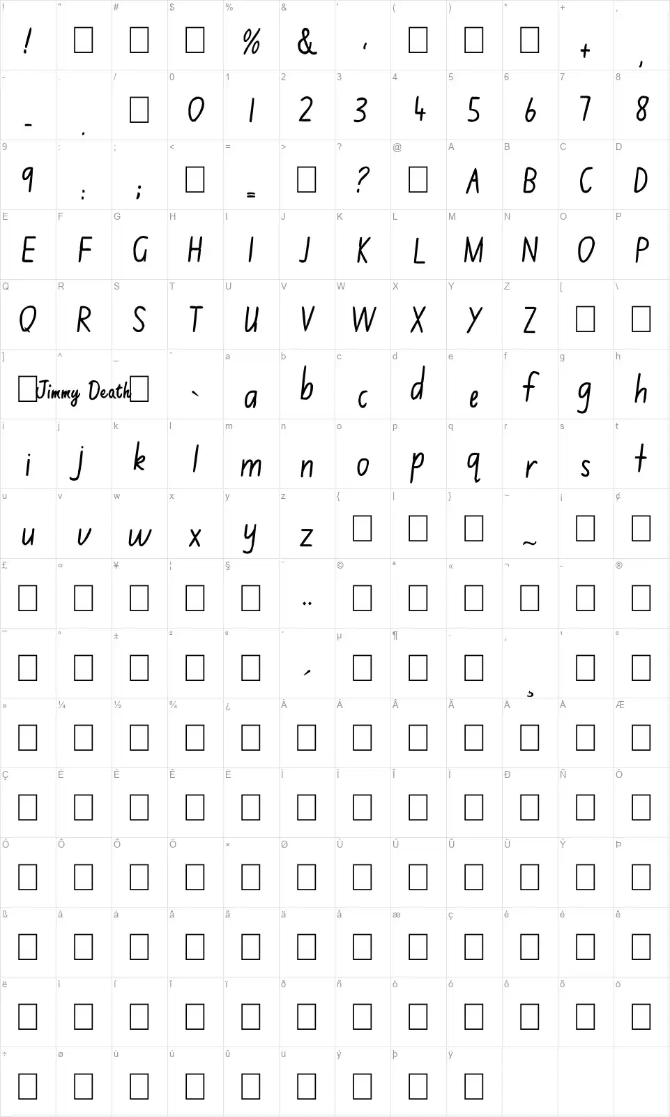Jimmy Flashcardfont character map