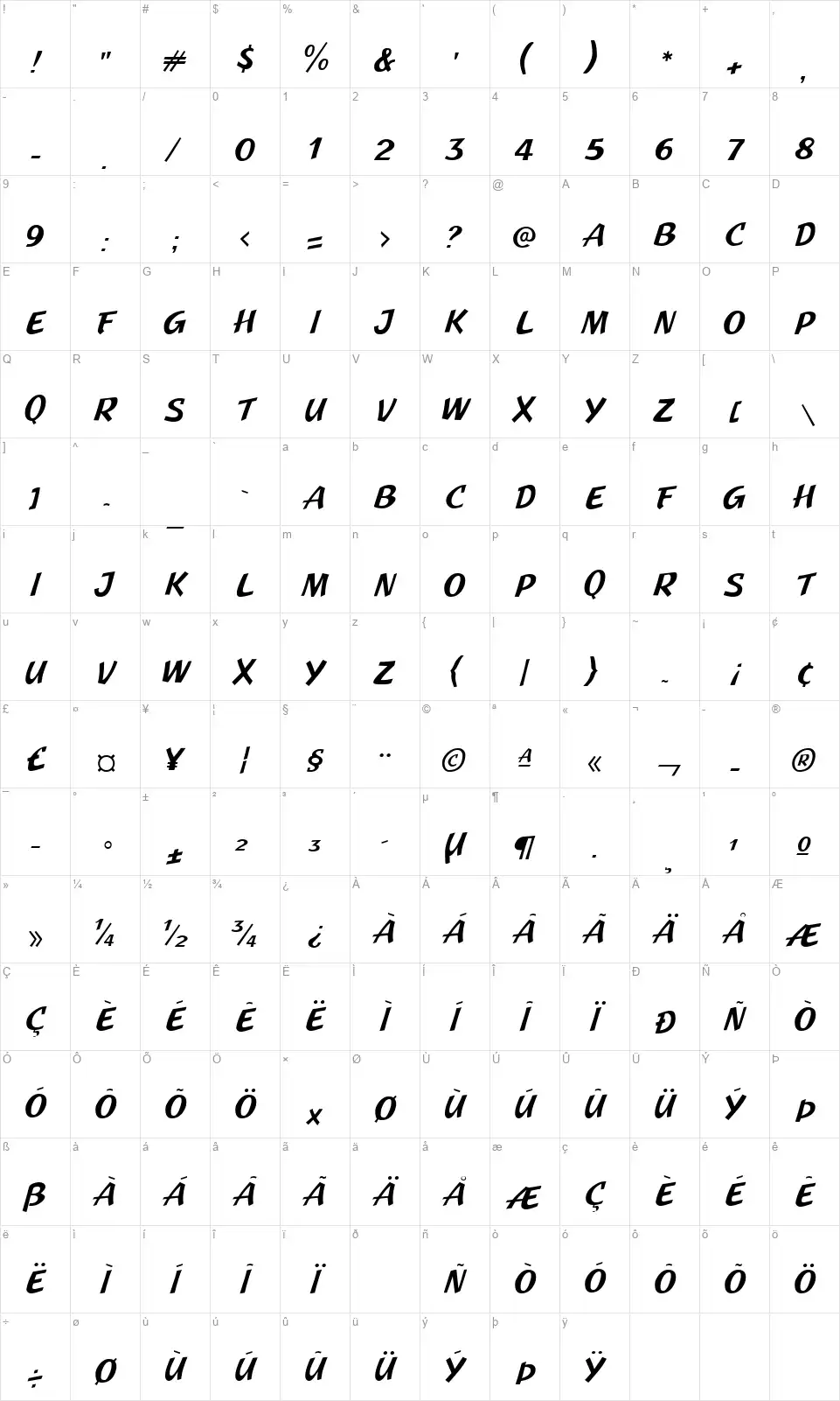 JMH Pulp Paperbackfont character map