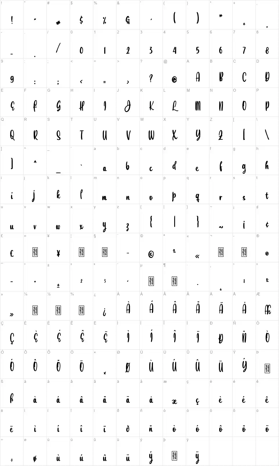 Julia Eberlinefont character map