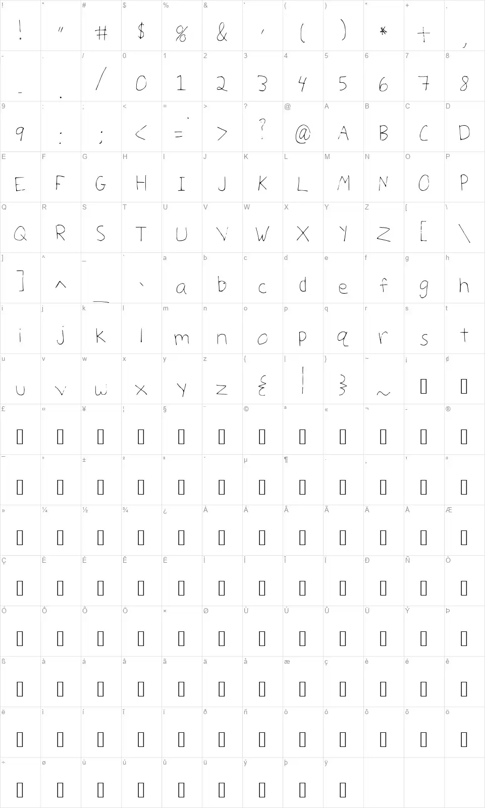Julialiciousfont character map