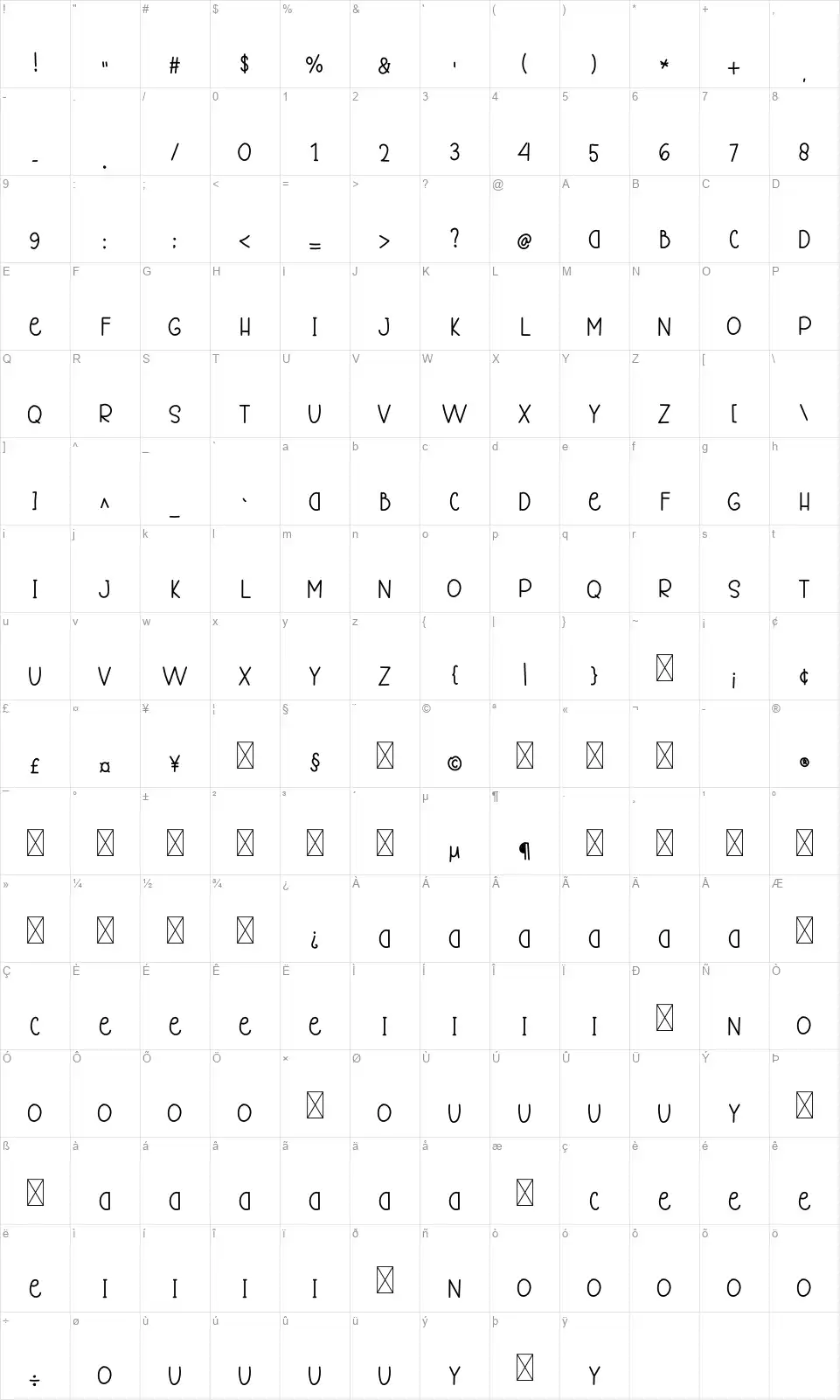 Junefont character map
