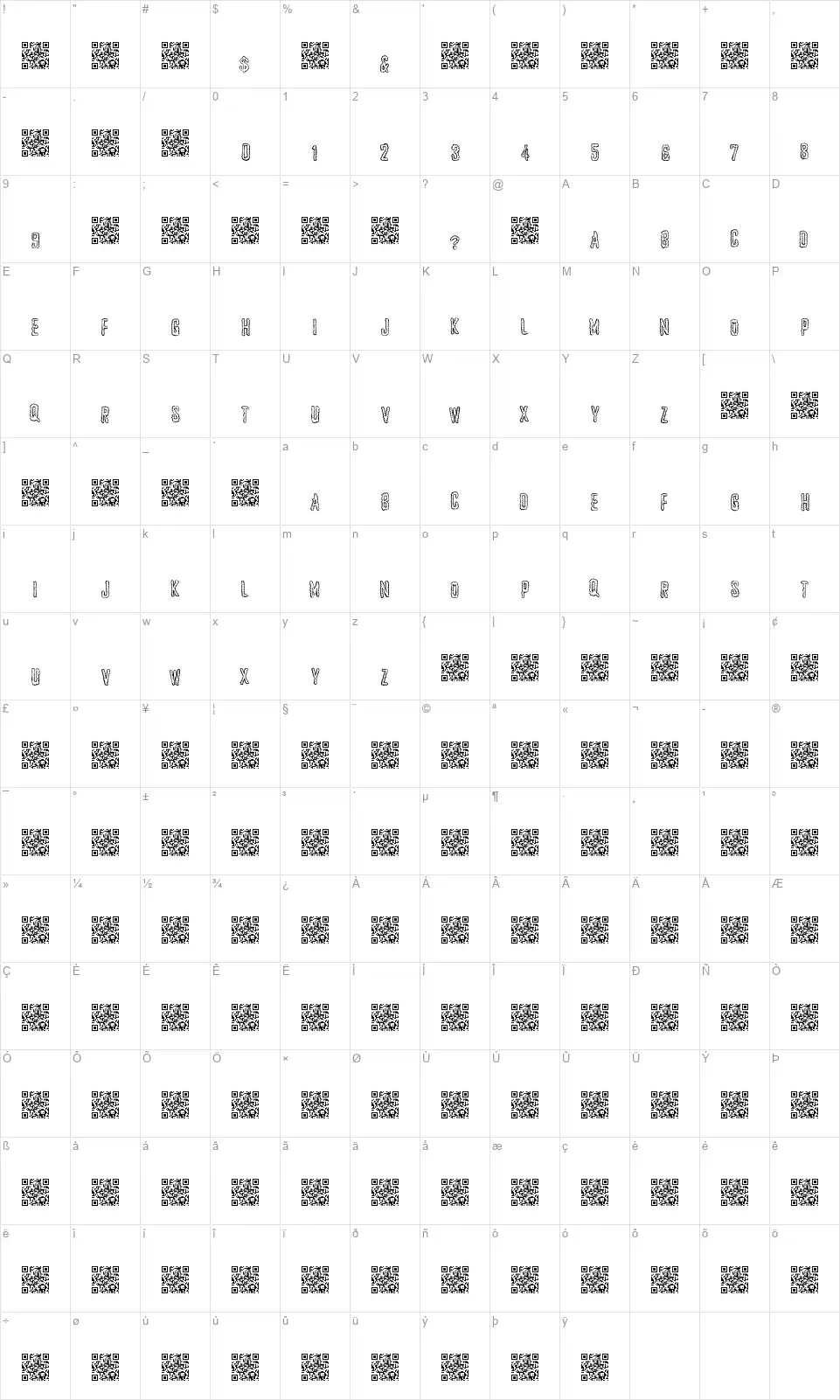 Just Brainsfont character map