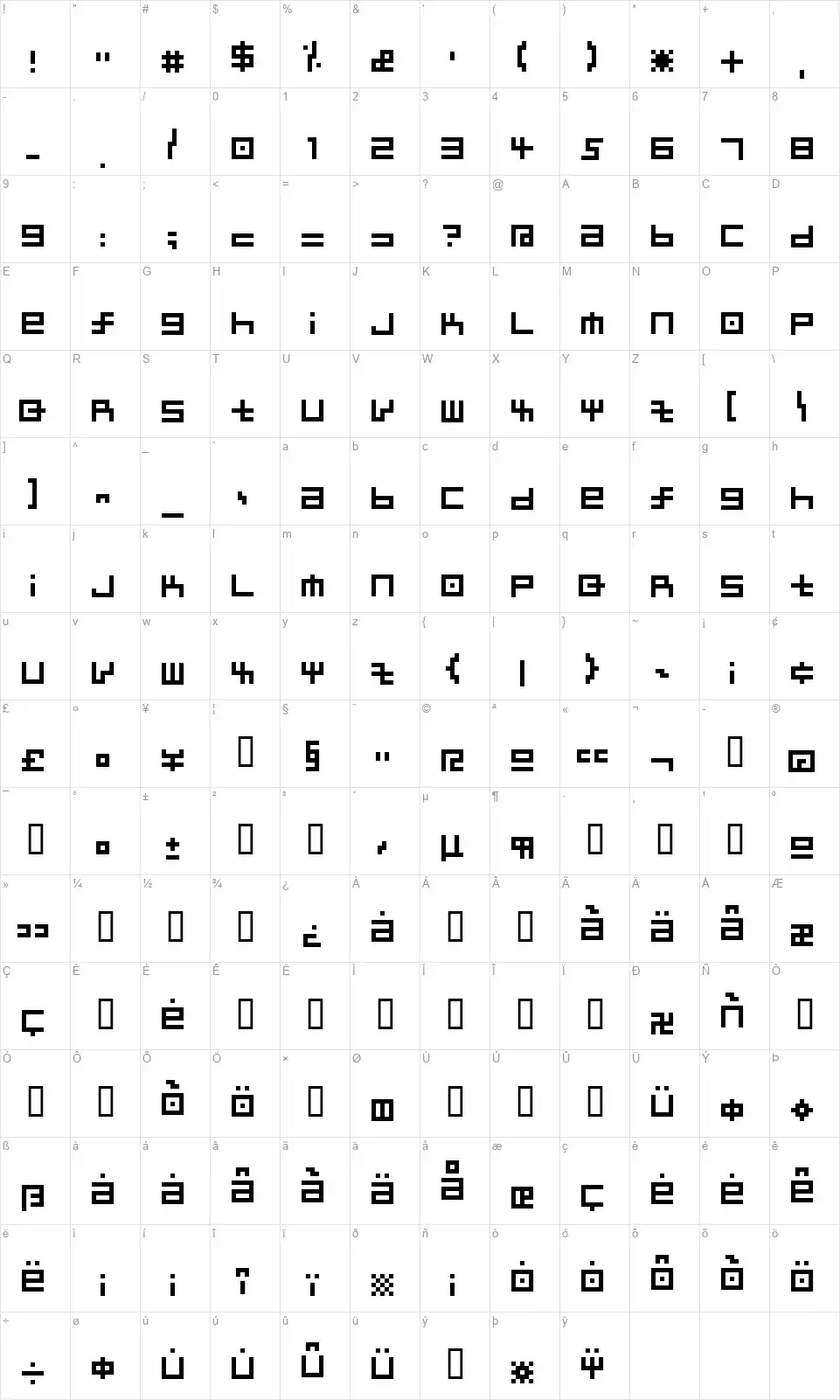 Kaireefont character map