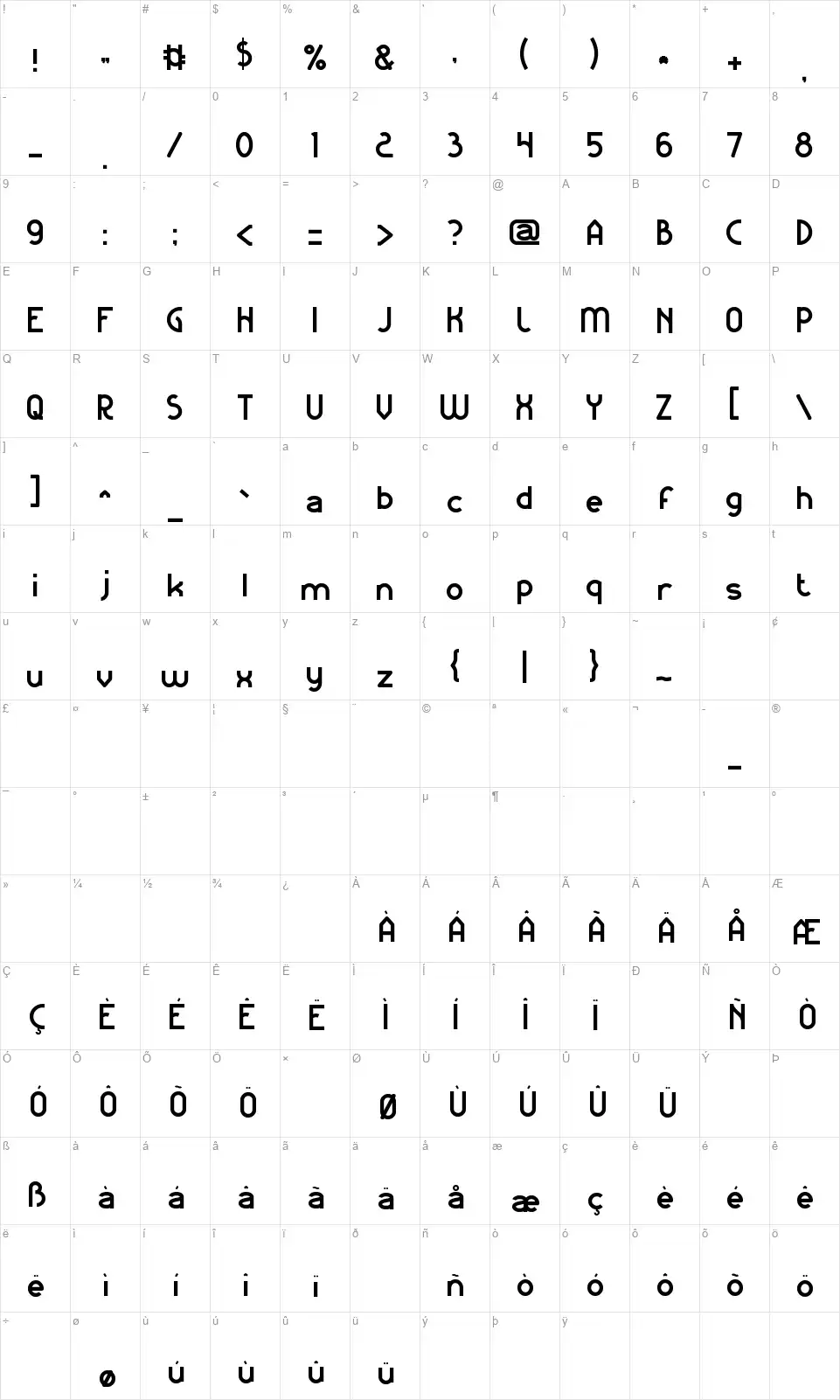 Kangaroo Punchfont character map
