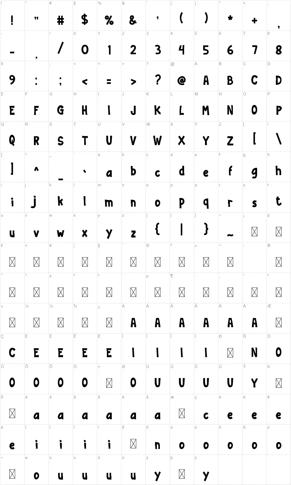 KEKAFEfont character map