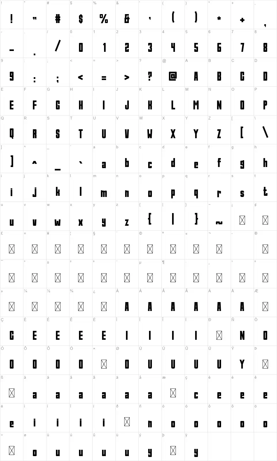 Kickofffont character map