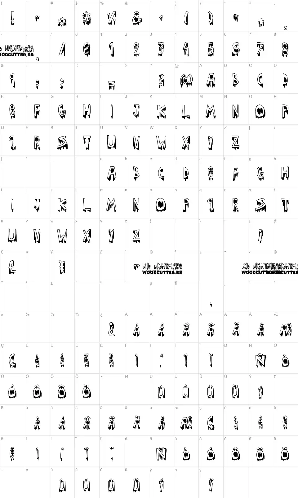 Kid nightmarefont character map