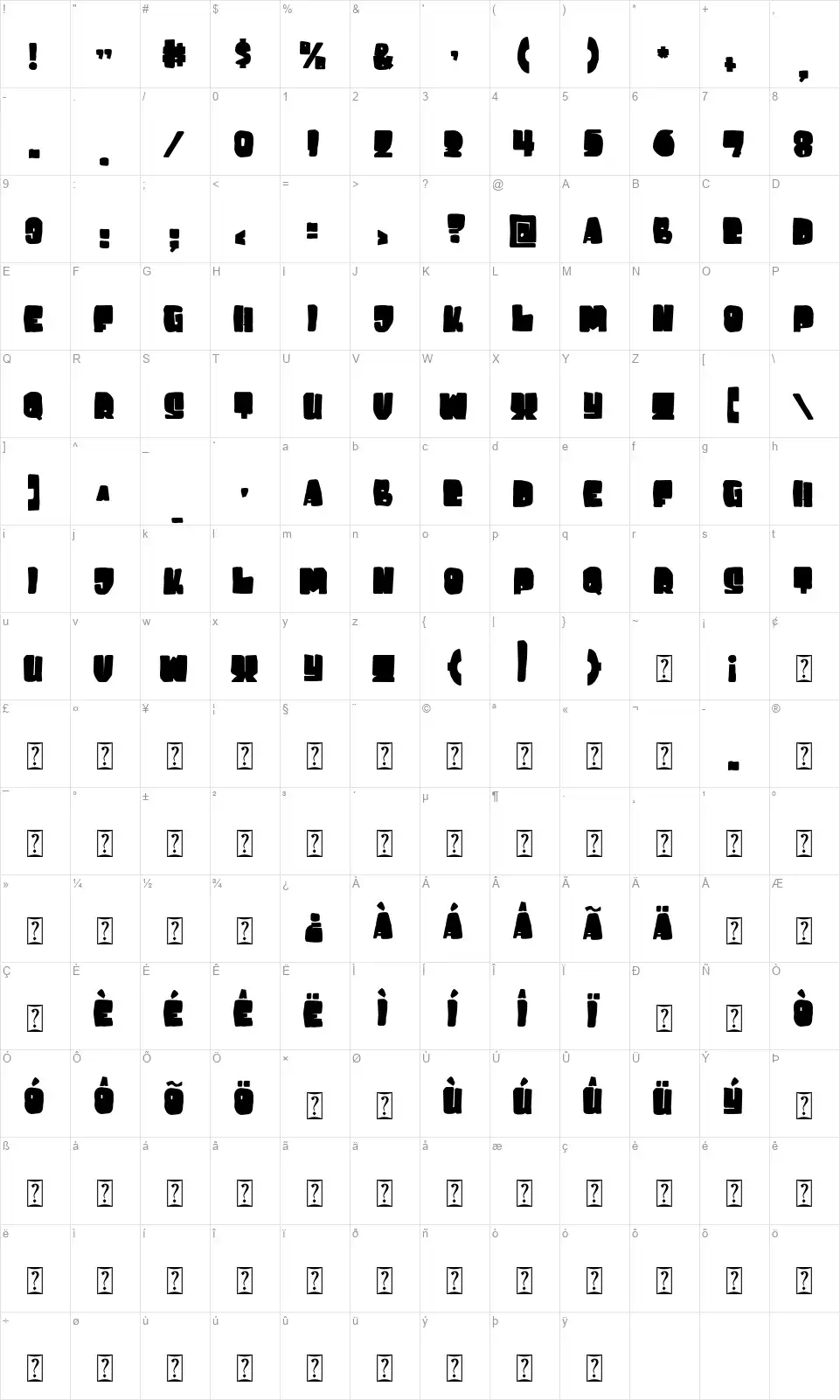 Kidzzfont character map