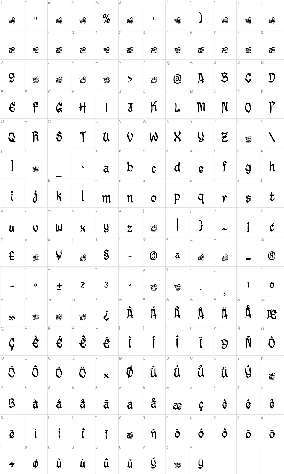 Kijutosfont character map