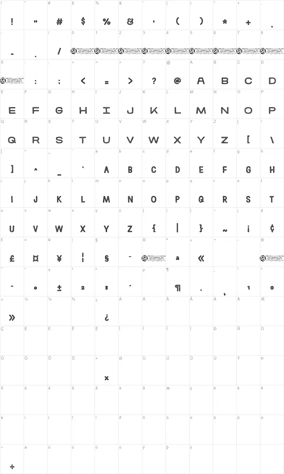 Kitestrings Sketchedfont character map
