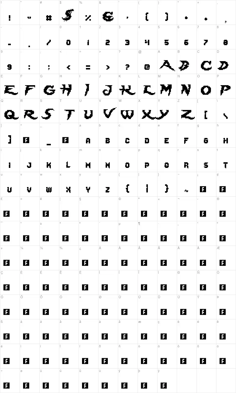 Lady Radicalfont character map