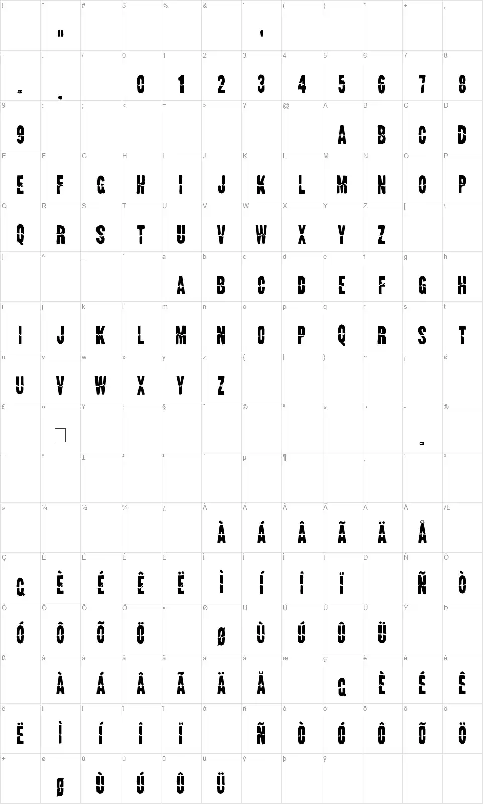 Land Speed Recordfont character map