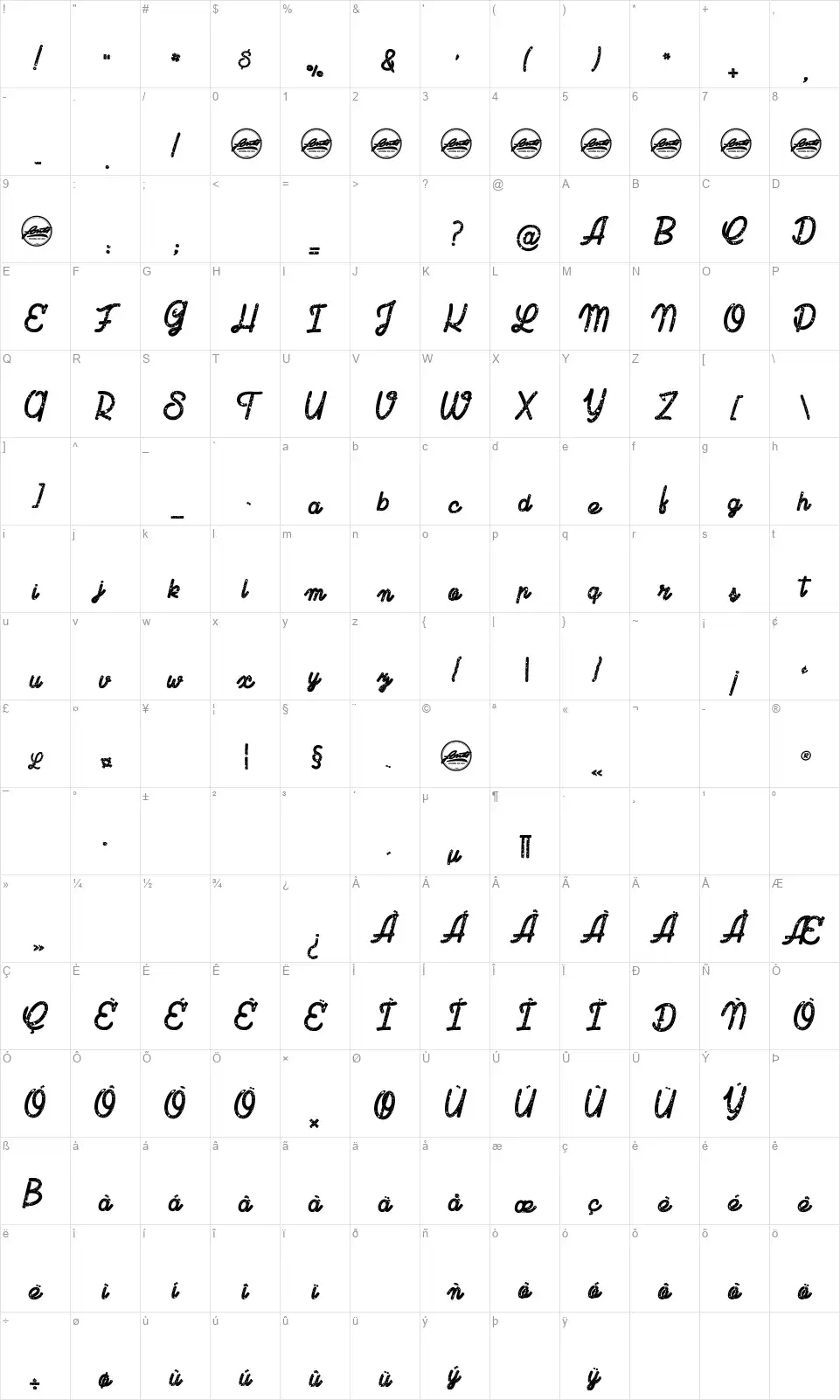 Last Shadefont character map